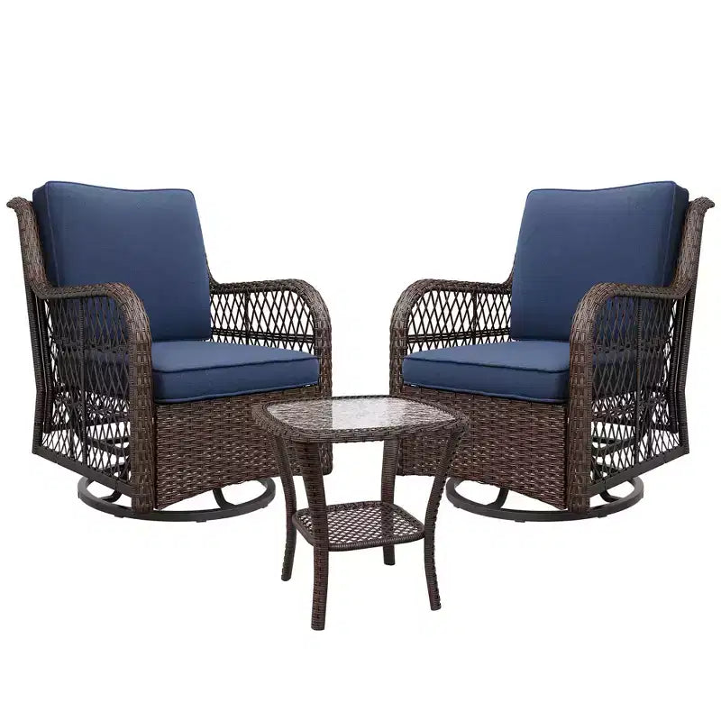 Beige / Blue / Red Wicker Swivel Rocking Chair Set for 2, with Coffee Table