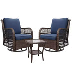 Beige / Blue / Red Wicker Swivel Rocking Chair Set for 2, with Coffee Table