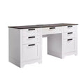 VEVOR Executive Desk, Farmhouse Office Table with Charging Station,Particle Board Executive Table with Storage Drawers, 200 LBS Load Capacity, Brown