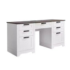 VEVOR Executive Desk, Farmhouse Office Table with Charging Station,Particle Board Executive Table with Storage Drawers, 200 LBS Load Capacity, Brown