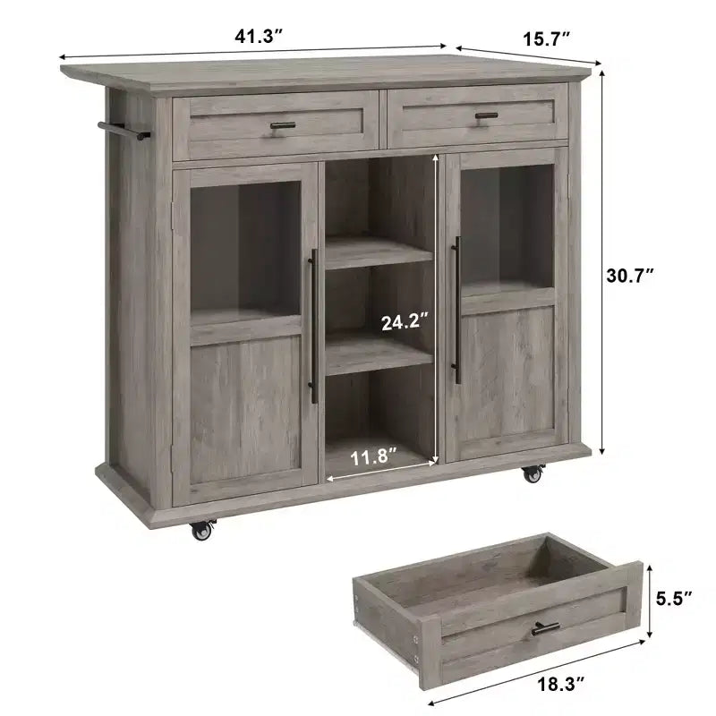 Isola da Cucina con Ruote, Pieghevole, per Una Persona, Colore Nero/Grigio/Bianco