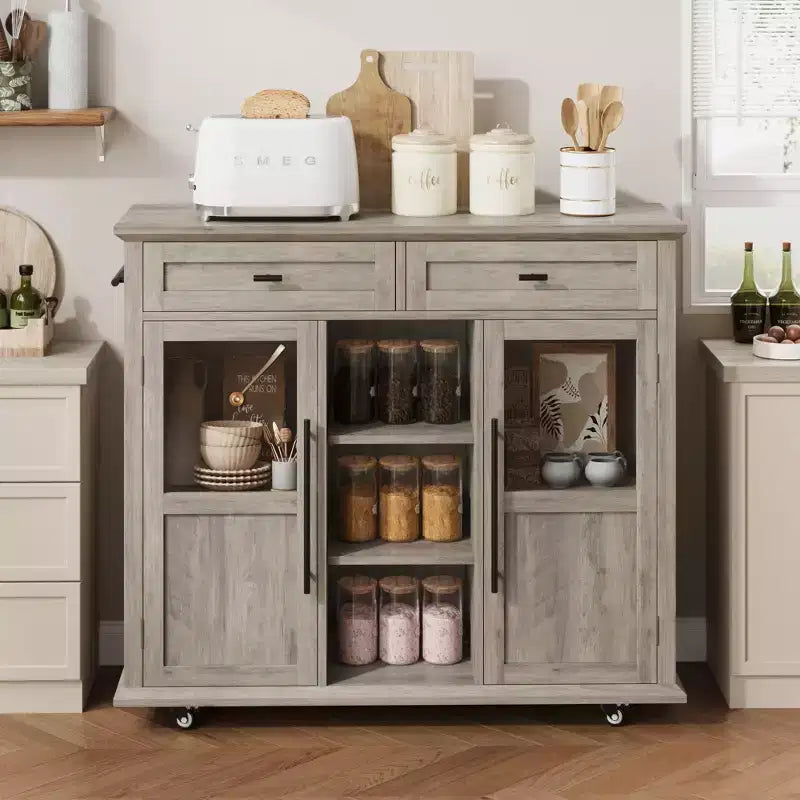 Isola da Cucina con Ruote, Pieghevole, per Una Persona, Colore Nero/Grigio/Bianco