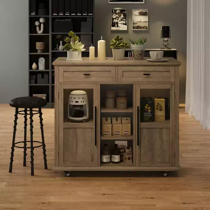 Isola da Cucina con Ruote, Pieghevole, per Una Persona, Colore Nero/Grigio/Bianco