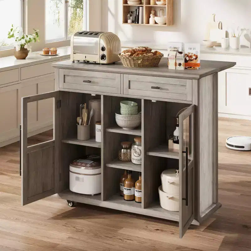 Isola da Cucina con Ruote, Pieghevole, per Una Persona, Colore Nero/Grigio/Bianco