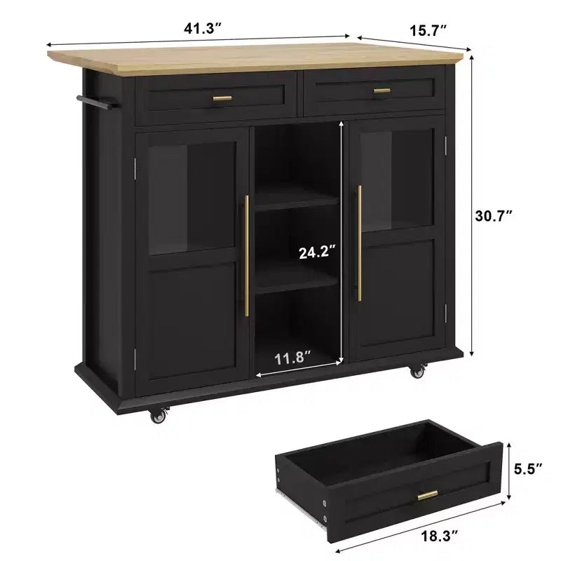 Isola da Cucina con Ruote, Pieghevole, per Una Persona, Colore Nero/Grigio/Bianco