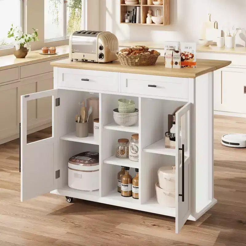 Isola da Cucina con Ruote, Pieghevole, per Una Persona, Colore Nero/Grigio/Bianco