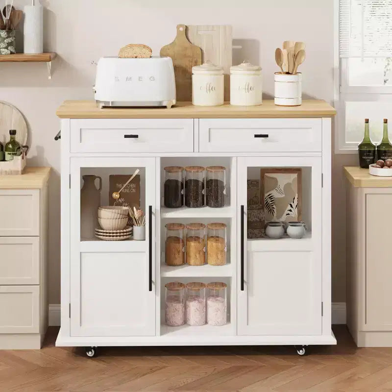 Isola da Cucina con Ruote, Pieghevole, per Una Persona, Colore Nero/Grigio/Bianco