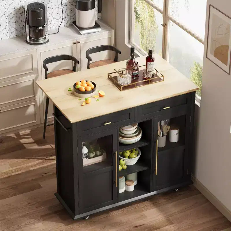 Isola da Cucina con Ruote, Pieghevole, per Una Persona, Colore Nero/Grigio/Bianco