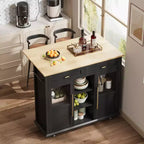 Isola da Cucina con Ruote, Pieghevole, per Una Persona, Colore Nero/Grigio/Bianco