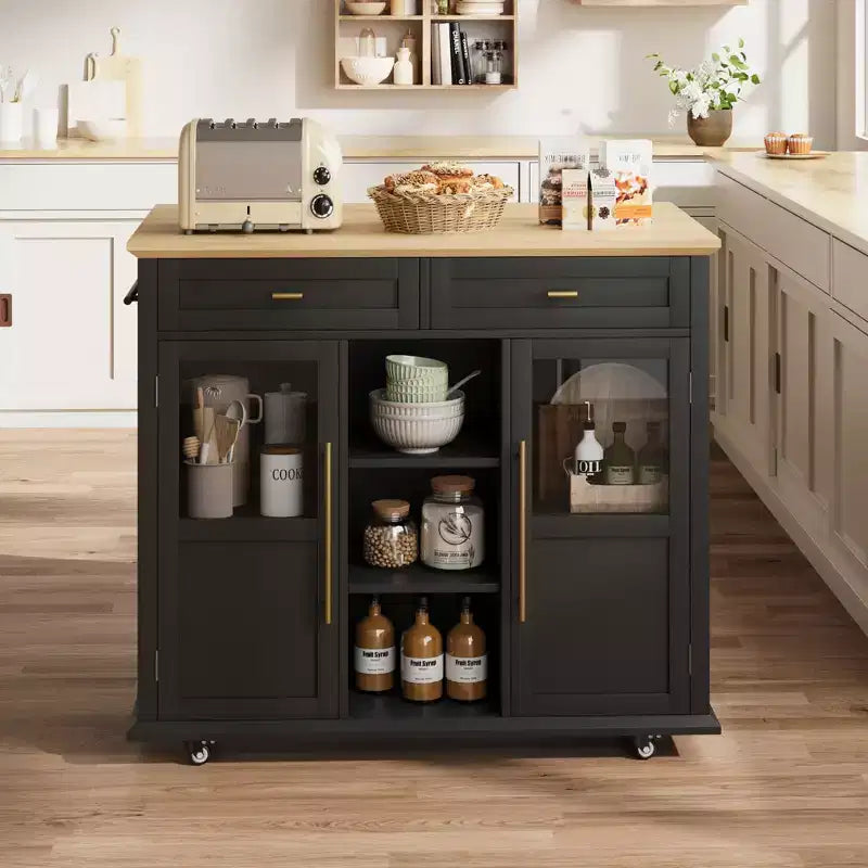 Isola da Cucina con Ruote, Pieghevole, per Una Persona, Colore Nero/Grigio/Bianco