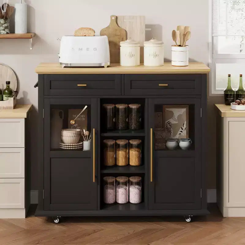 Isola da Cucina con Ruote, Pieghevole, per Una Persona, Colore Nero/Grigio/Bianco