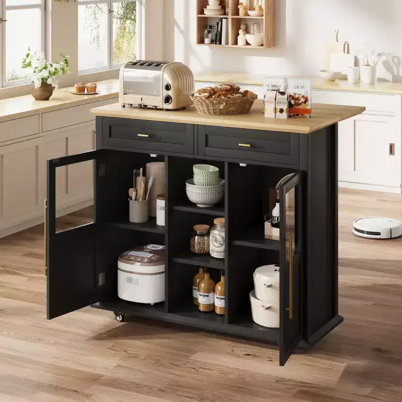 Isola da Cucina con Ruote, Pieghevole, per Una Persona, Colore Nero/Grigio/Bianco