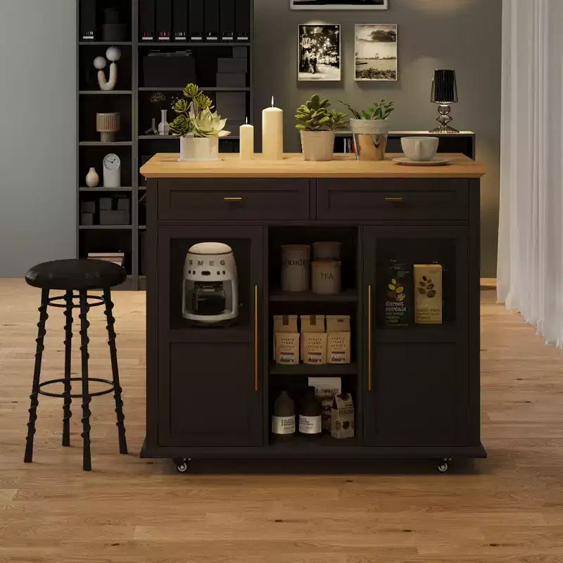Isola da Cucina con Ruote, Pieghevole, per Una Persona, Colore Nero/Grigio/Bianco