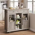 Isola da Cucina con Ruote, Pieghevole, per Una Persona, Colore Nero/Grigio/Bianco