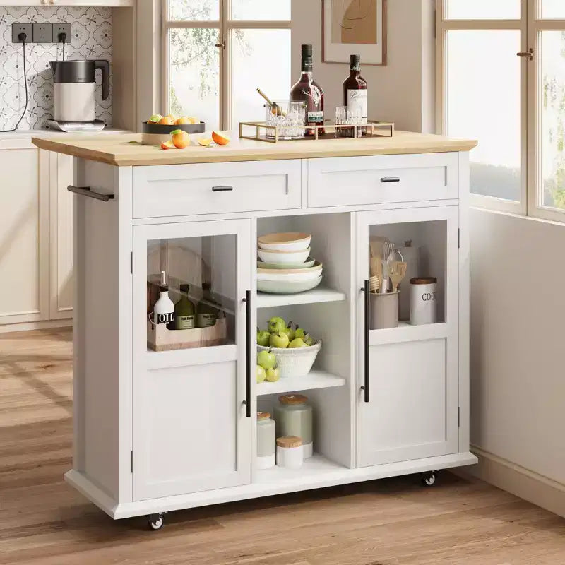 Isola da Cucina con Ruote, Pieghevole, per Una Persona, Colore Nero/Grigio/Bianco
