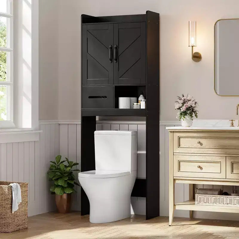 Mobiletto a 2 ripiani da appoggio sopra il WC, bianco/nero, singolo