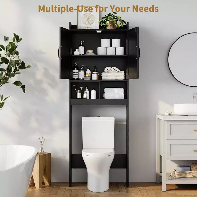 Mobiletto a 2 ripiani da appoggio sopra il WC, bianco/nero, singolo
