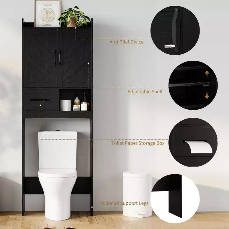 Mobiletto a 2 ripiani da appoggio sopra il WC, bianco/nero, singolo