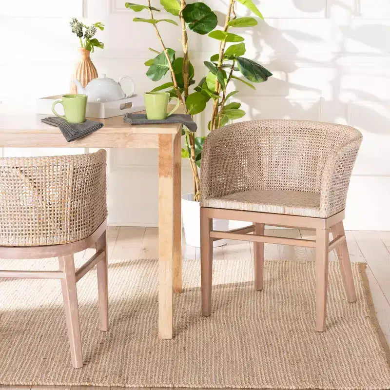 bali & pari Papua Rattan Dining Chair: Mahogany Frame, Bohemian Design, Rounded Backrest