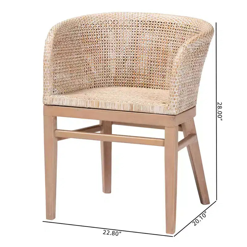 Antique White Rattan Dining Chair, Bohemian Style, Seats 1