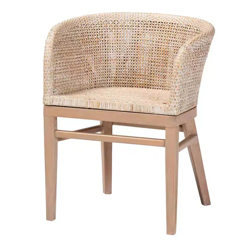 Antique White Rattan Dining Chair, Bohemian Style, Seats 1