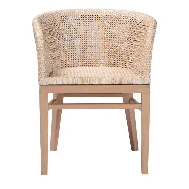 Antique White Rattan Dining Chair, Bohemian Style, Seats 1