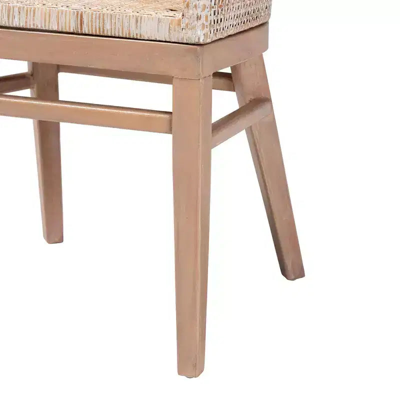 Antique White Rattan Dining Chair, Bohemian Style, Seats 1