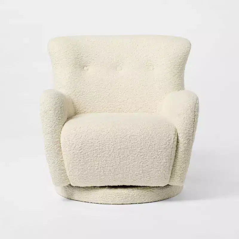 Poltrona Girevole Accent in Finta Pelliccia di Agnello Color Crema, 1 Posto