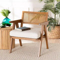 Baxton Studio Jetsam Boucle Fabric and Wood Arm Chair Cream/Walnut Brown: Upholstered Accent Furniture