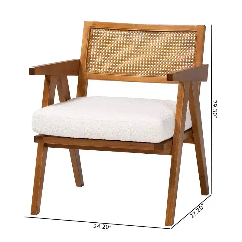 Poltrona Japandi in Bouclé Panna/Noce Marrone, 1 Posto