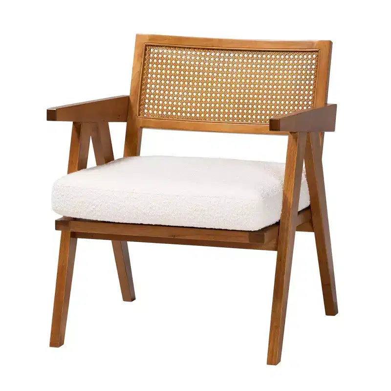 Poltrona Japandi in Bouclé Panna/Noce Marrone, 1 Posto