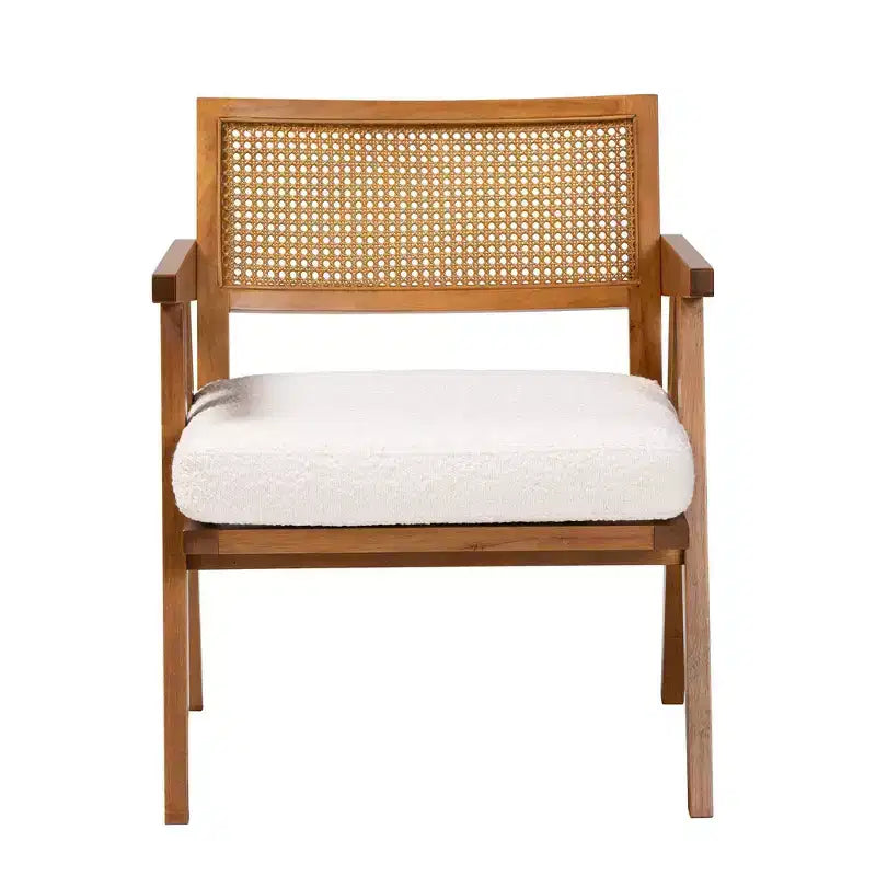 Poltrona Japandi in Bouclé Panna/Noce Marrone, 1 Posto