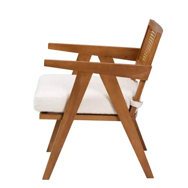 Poltrona Japandi in Bouclé Panna/Noce Marrone, 1 Posto