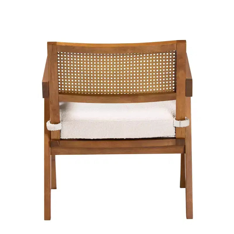 Poltrona Japandi in Bouclé Panna/Noce Marrone, 1 Posto