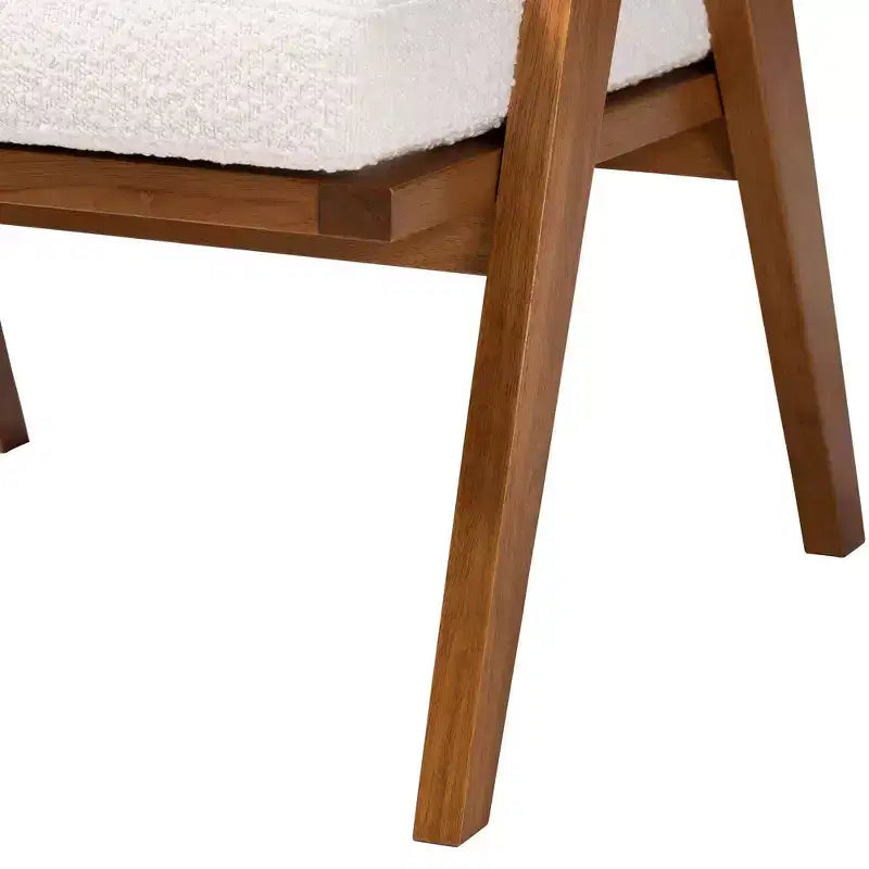 Poltrona Japandi in Bouclé Panna/Noce Marrone, 1 Posto