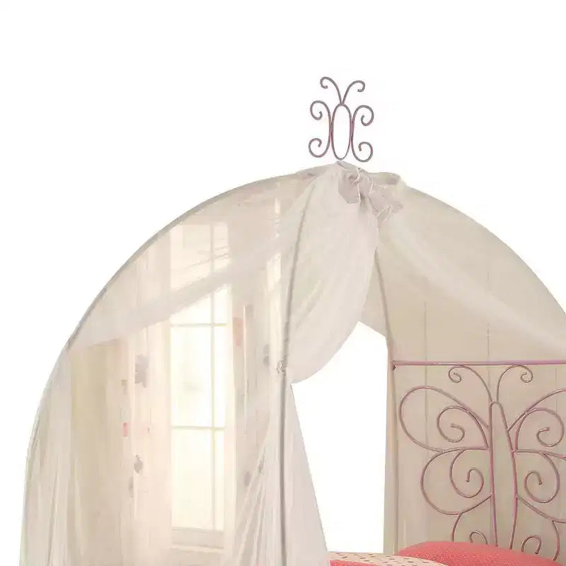 Letto a baldacchino intero bianco e viola chiaro, imbottito, 1 posto letto