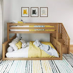 Letto a castello basso Twin su Full con scaletta – Noce americano / Bianco, 2 posti letto