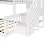 Letto a castello basso Twin su Full con scaletta – Noce americano / Bianco, 2 posti letto