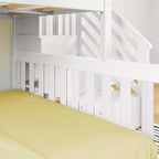 Letto a castello basso Twin su Full con scaletta – Noce americano / Bianco, 2 posti letto