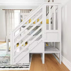 Letto a castello basso Twin su Full con scaletta – Noce americano / Bianco, 2 posti letto