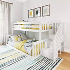 Letto a castello basso Twin su Full con scaletta – Noce americano / Bianco, 2 posti letto