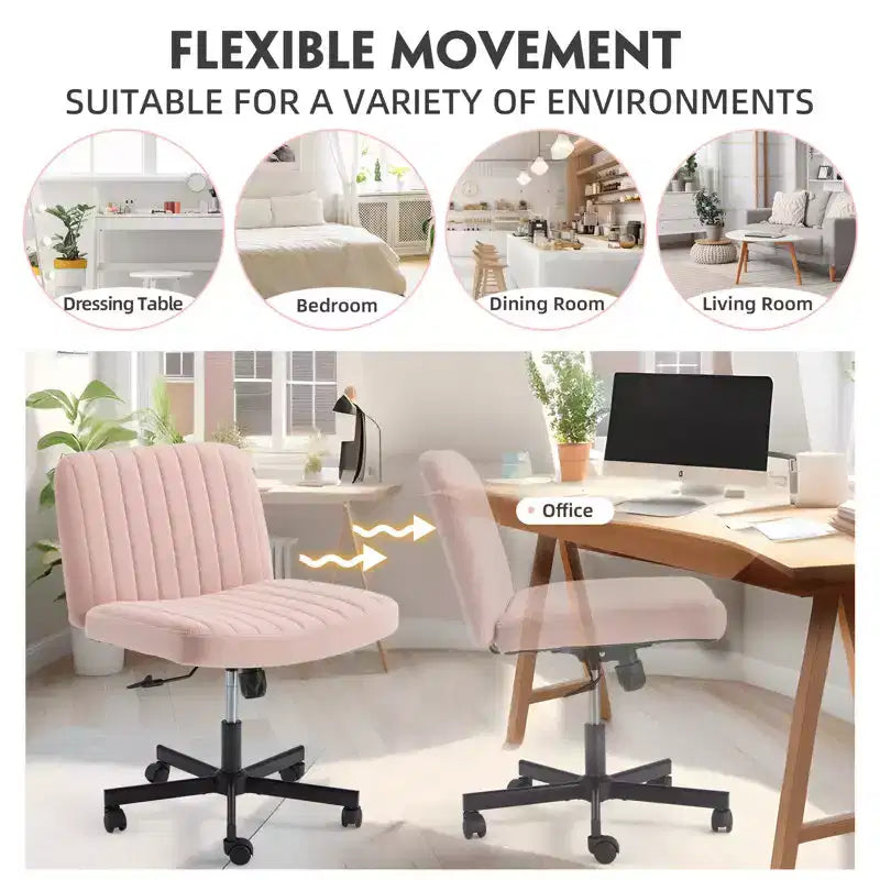 Armless Criss Cross Chair with Wheels, Height Adjustable, for 1 Person