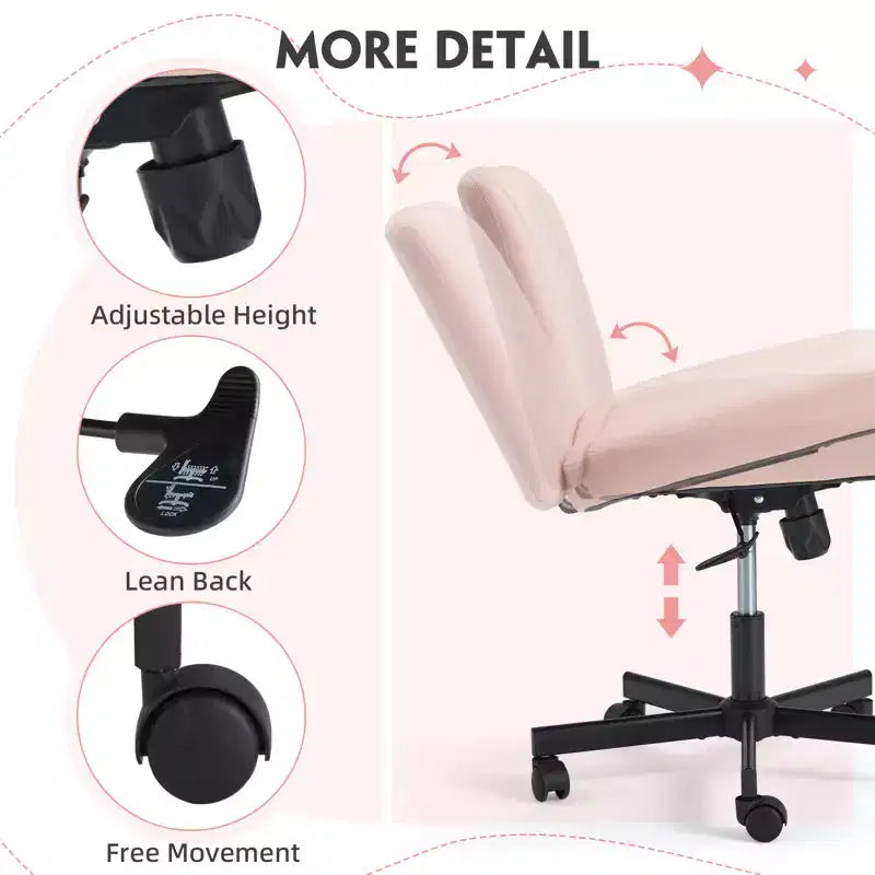 Armless Criss Cross Chair with Wheels, Height Adjustable, for 1 Person