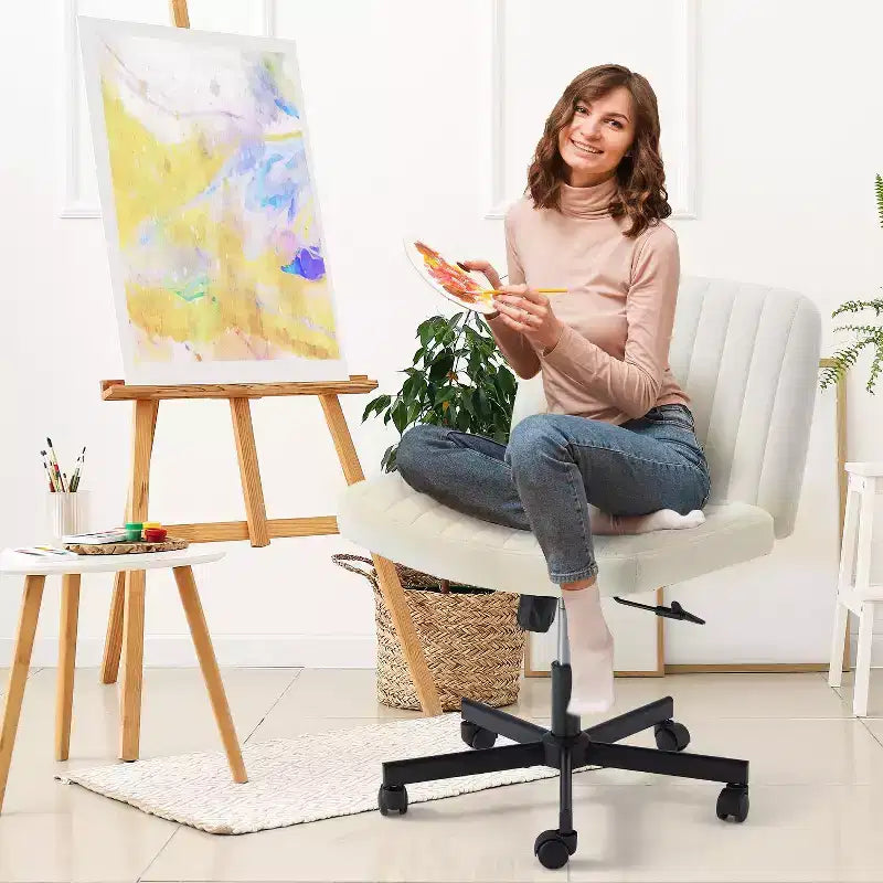 Armless Criss Cross Chair with Wheels, Height Adjustable, for 1 Person